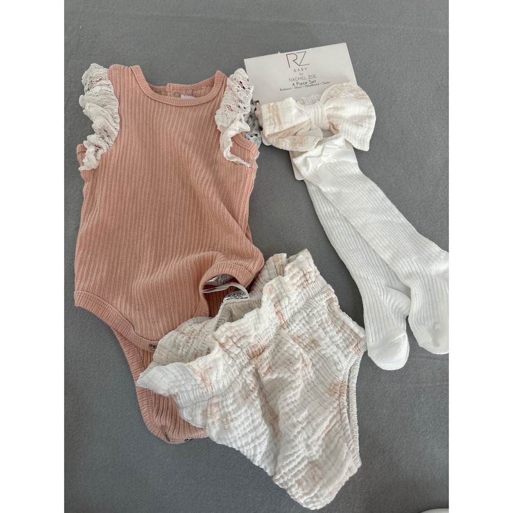 Rachel Zoe Baby 4 Piece Set Bodysuit Shorts Headband Socks Rose Pink 18M NEW